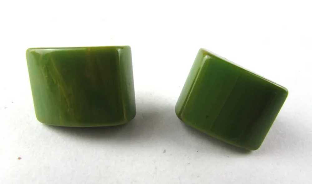 Mottled Green Bakelite Clip On Earrings - image 5