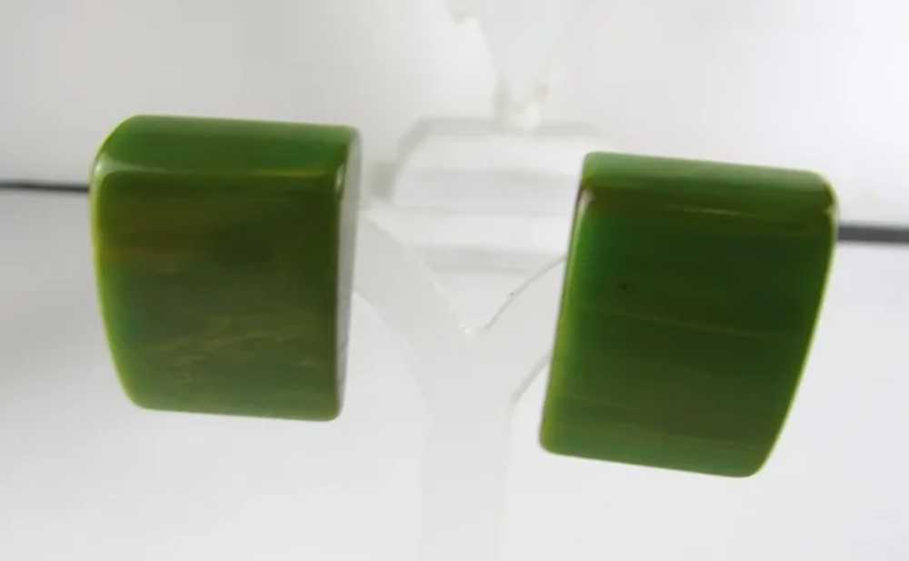 Mottled Green Bakelite Clip On Earrings - image 6