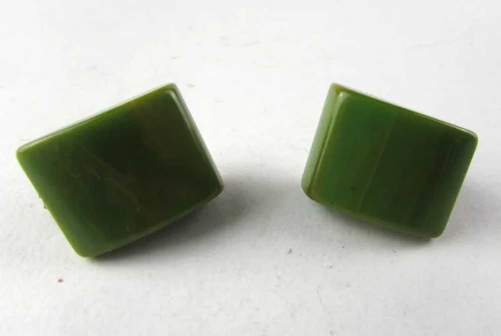 Mottled Green Bakelite Clip On Earrings - image 8