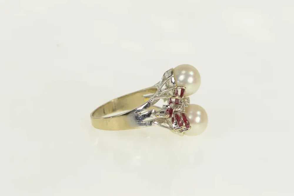 18K 1950's Pearl Diamond Ruby Cluster Ring Size 7… - image 2