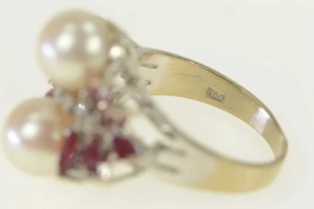 18K 1950's Pearl Diamond Ruby Cluster Ring Size 7… - image 3