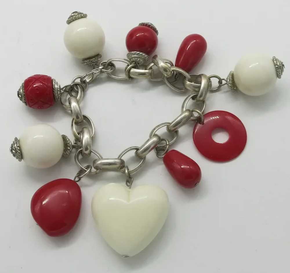 Fun Cherry Red Lucite and Cream Heart Charm Brace… - image 3