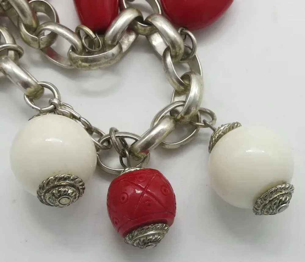 Fun Cherry Red Lucite and Cream Heart Charm Brace… - image 4