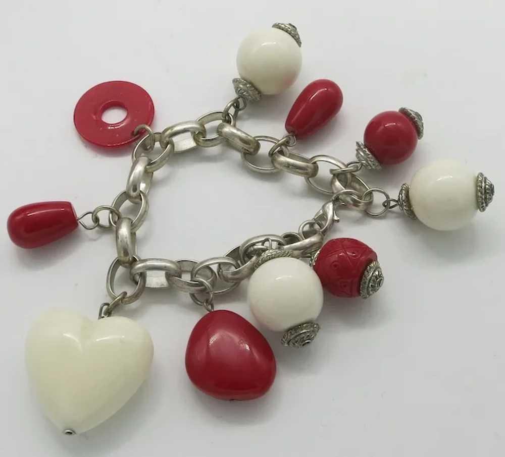 Fun Cherry Red Lucite and Cream Heart Charm Brace… - image 5