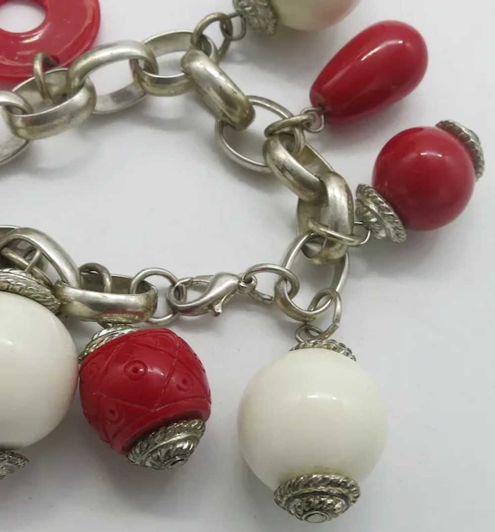 Fun Cherry Red Lucite and Cream Heart Charm Brace… - image 6