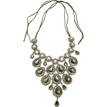 Vintage runway rhinestone flower necklace - image 1