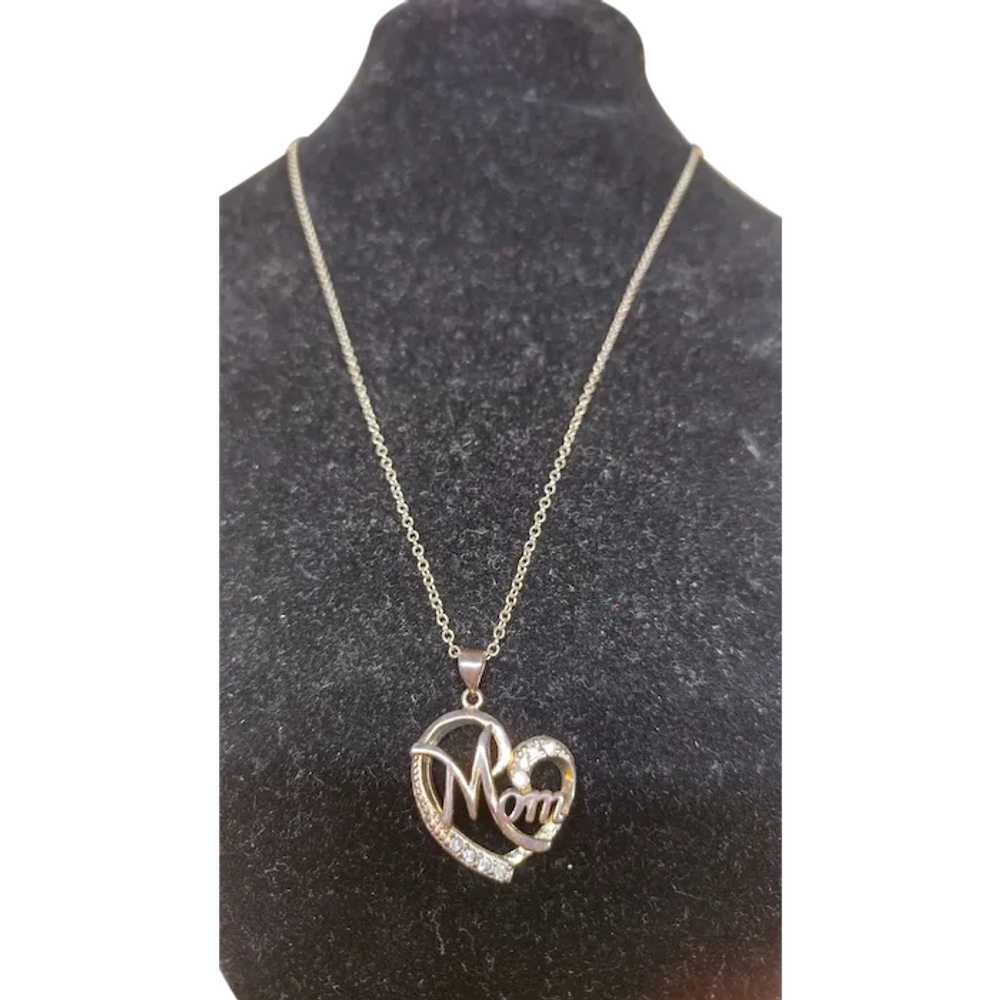 Heart Mom 925 Silver Heart Pendant with Simulated… - image 1