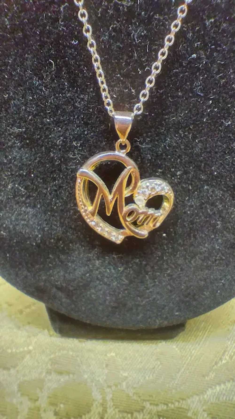 Heart Mom 925 Silver Heart Pendant with Simulated… - image 3
