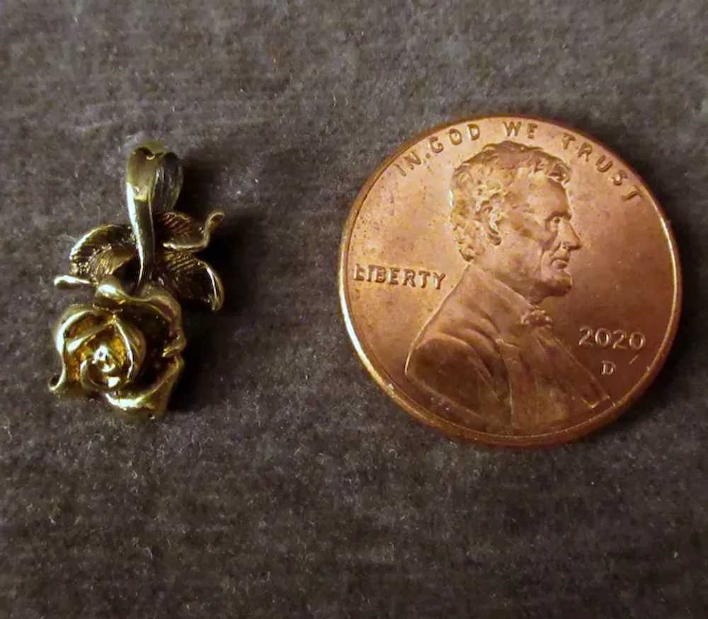 Tiny Vintage Rose Pendant Gold Vermeil Sterling -… - image 3
