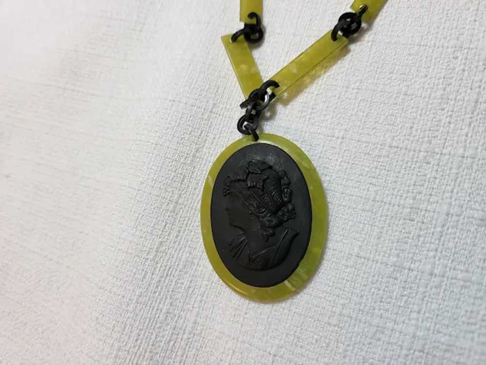 Marbled Translucent Green Black Cameo Celluloid N… - image 2