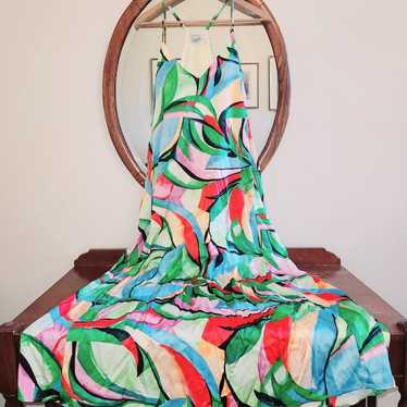 Nicole Miller Rainbow Abstract Tropical Maxi Dress