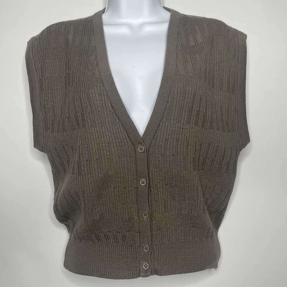 Jaeger × Vintage 70s/80s Taupe Ribbed Wool Button… - image 1