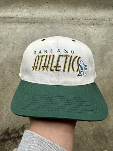VTG 80s 90s MLB Oakland A's Athletics Green Yellow Stitch Mesh