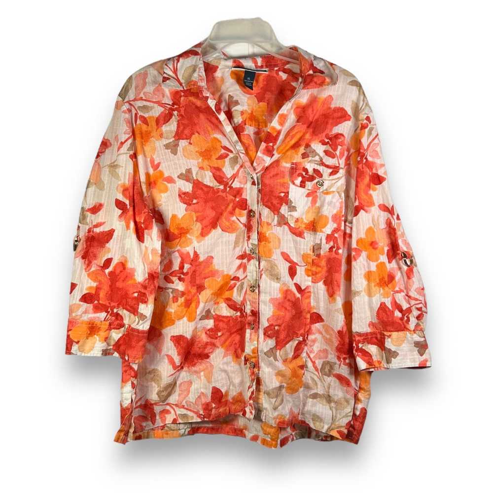 Other Karen Scott Watercolor Floral Button Up Top… - image 1