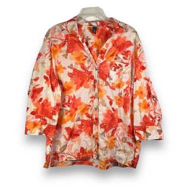 Other Karen Scott Watercolor Floral Button Up Top… - image 1