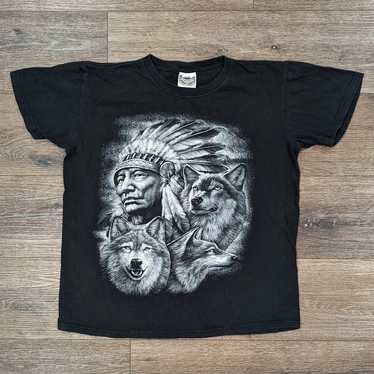 Vintage Native Chief Wolfpack t-shirt - SIZE L - … - image 1
