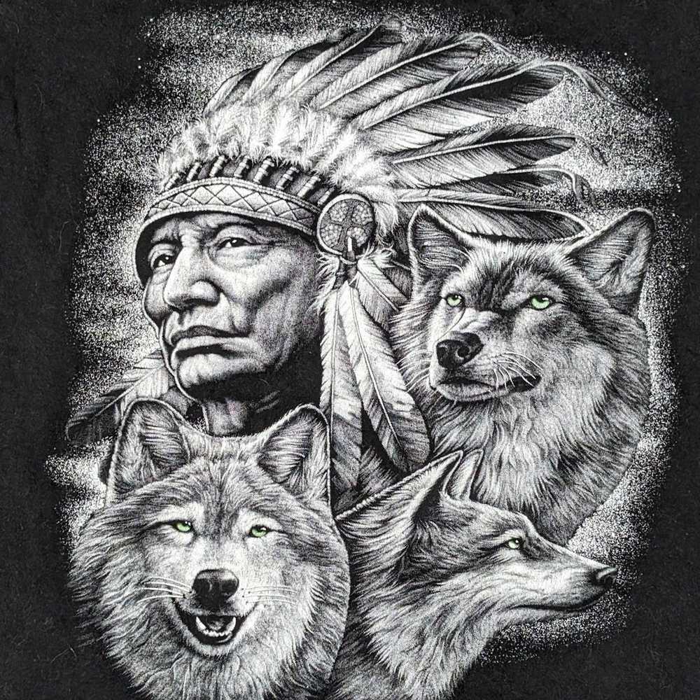 Vintage Native Chief Wolfpack t-shirt - SIZE L - … - image 2