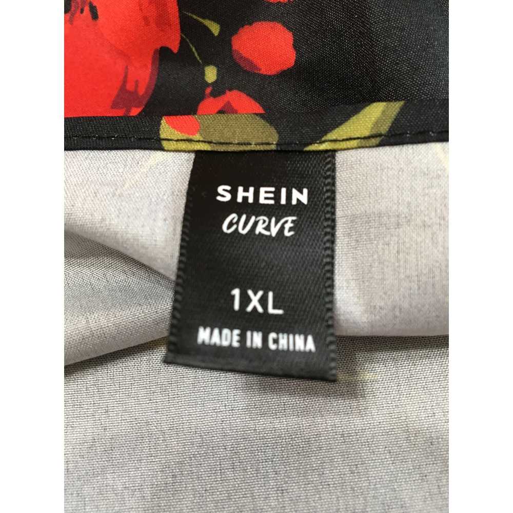 Shein Sheen Curve 1XL Red Floral Black Short Ruff… - image 6