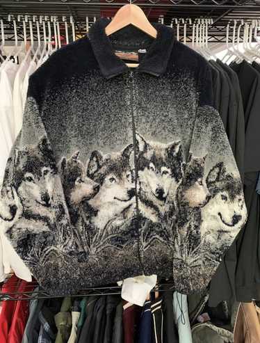 Vintage Wolf zip up Sherpa jacket - image 1
