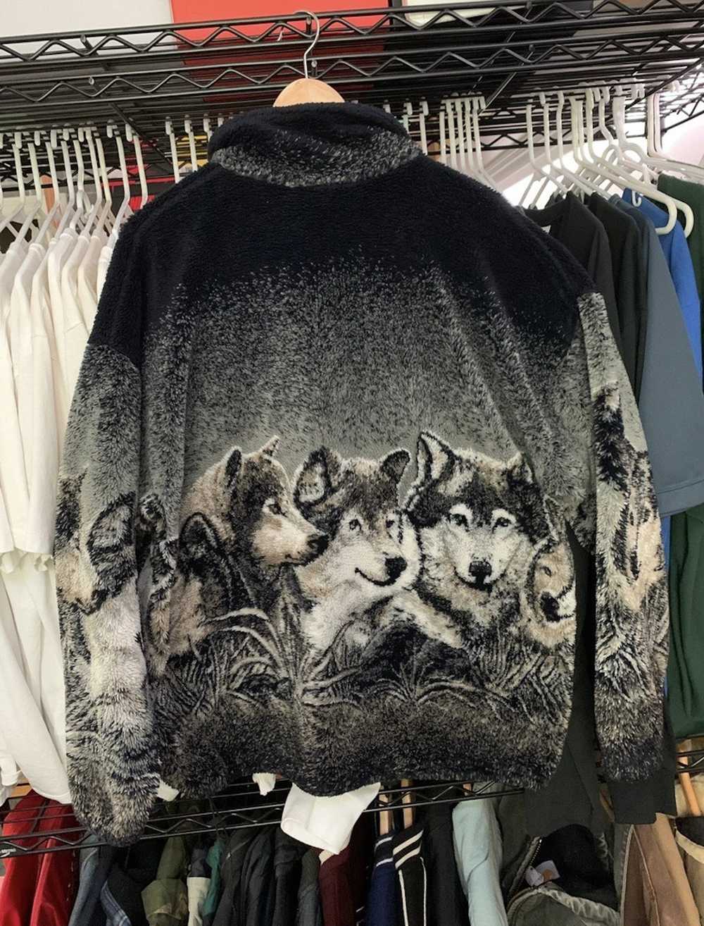 Vintage Wolf zip up Sherpa jacket - image 2