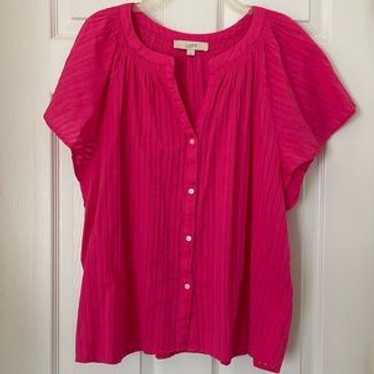 Loft Short Sleeve Flutter Sleeve Button Front Top - image 1