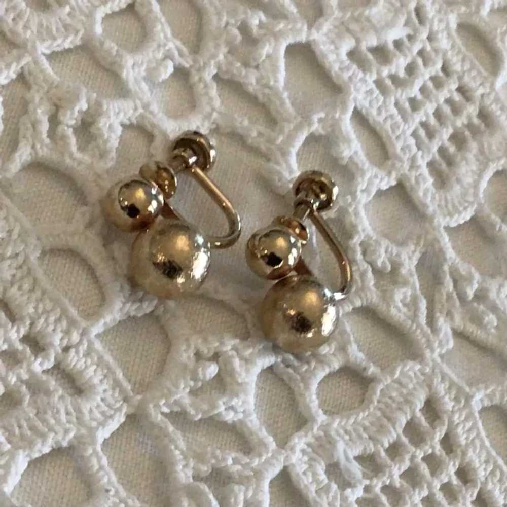 12K Gold Filled A & Z Double Gold Bead Screw Back… - image 3