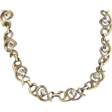 Gold Tone Clear Rhinestone Link Necklace - image 1