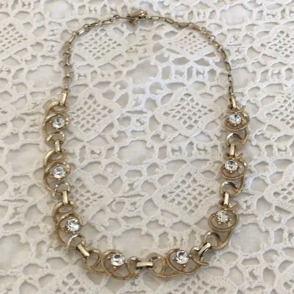 Gold Tone Clear Rhinestone Link Necklace - image 2