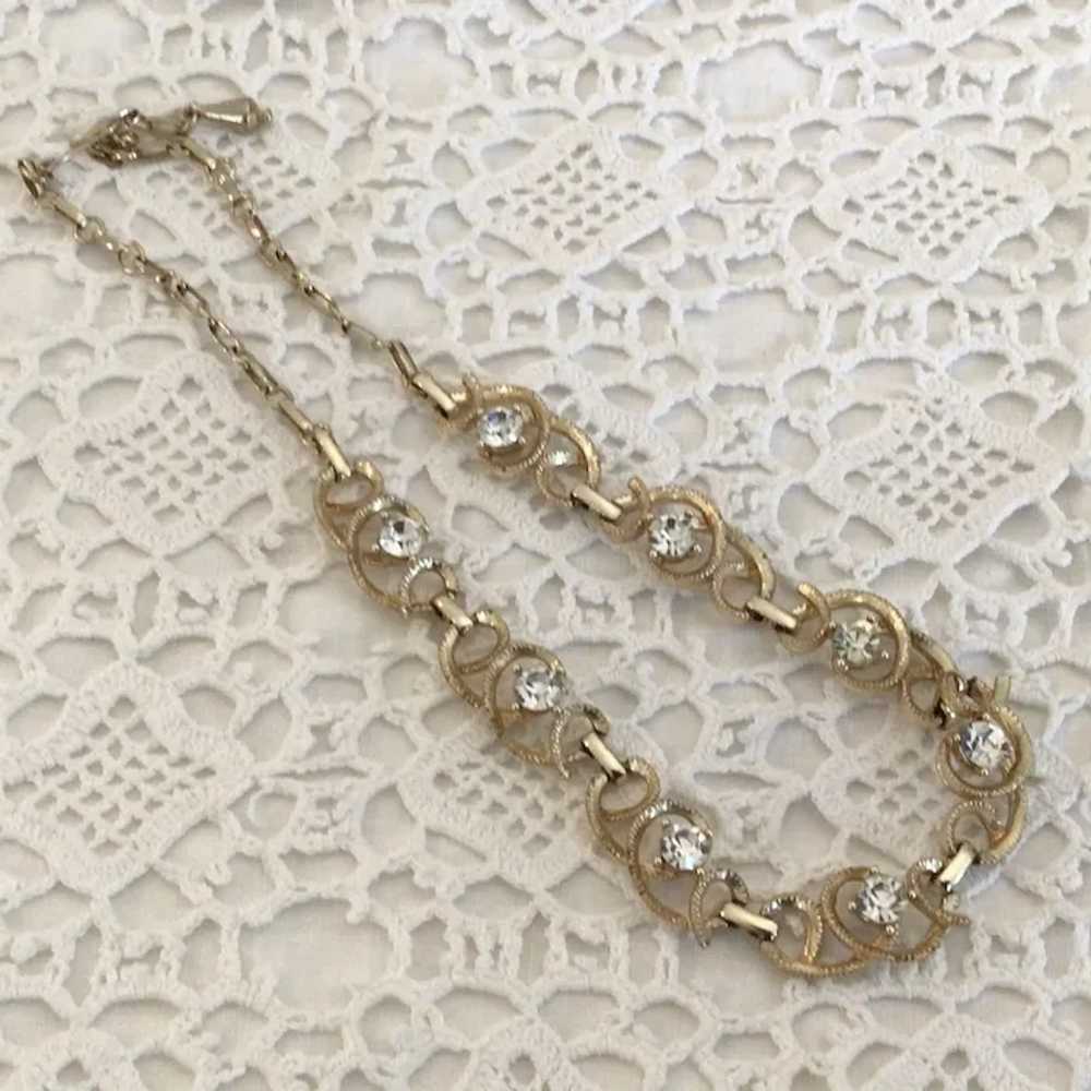 Gold Tone Clear Rhinestone Link Necklace - image 3