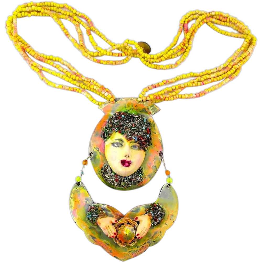 Vintage Art Necklace Like No Other - Face - Fortu… - image 1