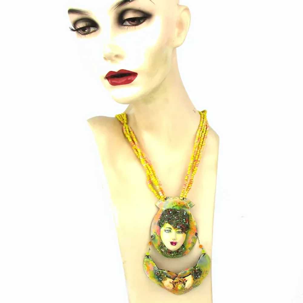 Vintage Art Necklace Like No Other - Face - Fortu… - image 3