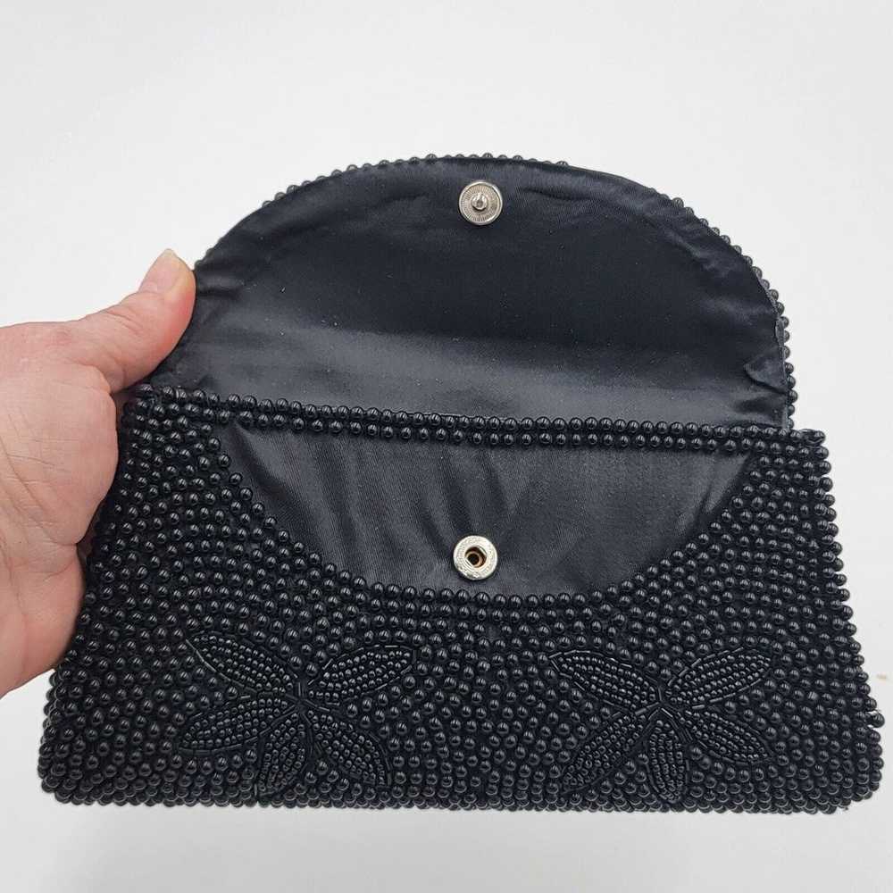 Vintage Midcentury Black Beaded Clutch Floral Eve… - image 3