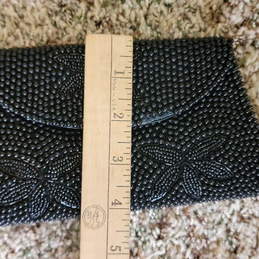 Vintage Midcentury Black Beaded Clutch Floral Eve… - image 7