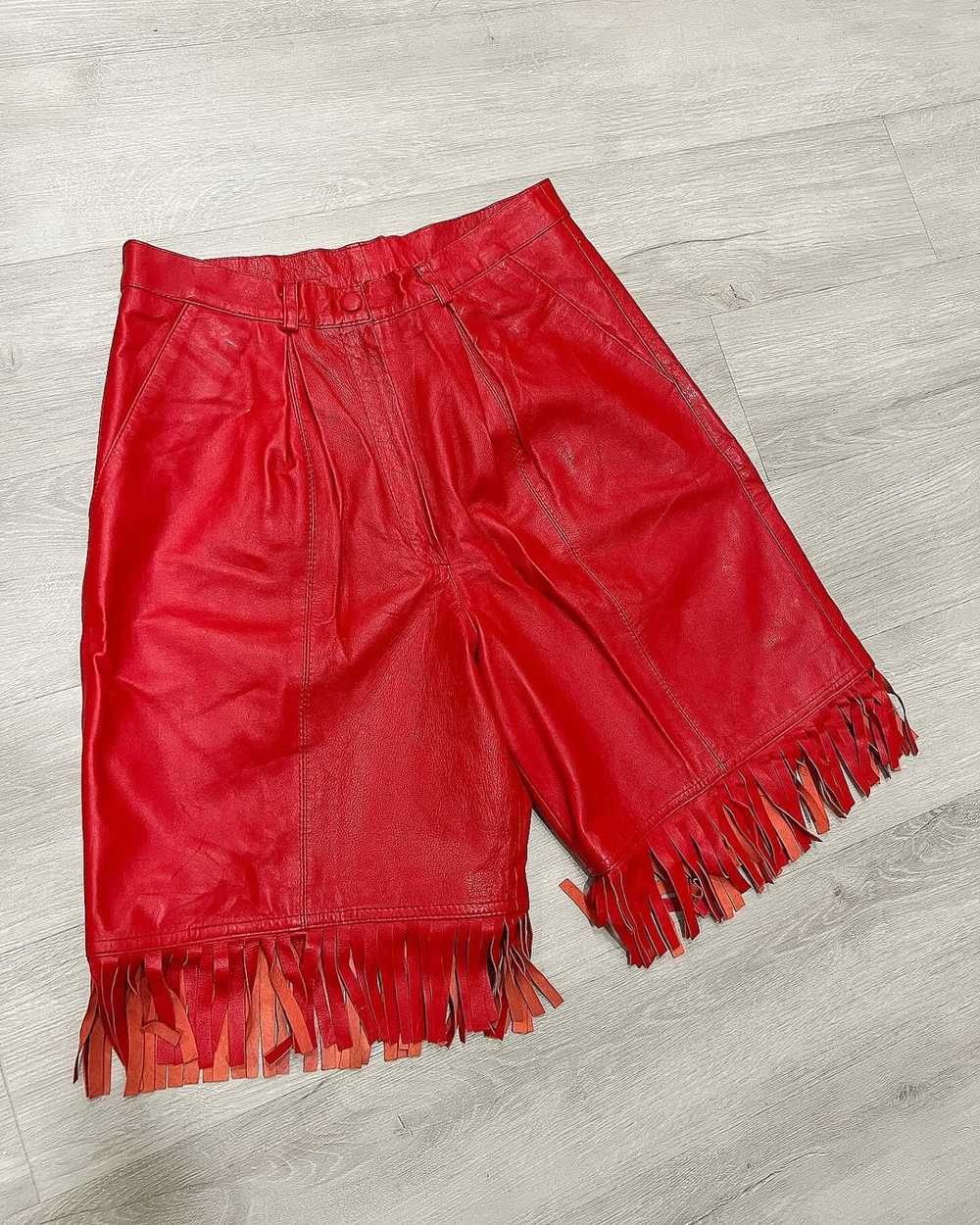 Vintage 90’s Red Deadstock Leather High-Waist Fri… - image 1