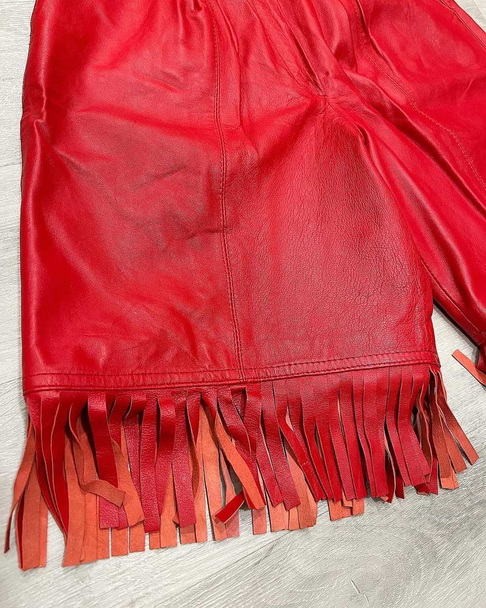 Vintage 90’s Red Deadstock Leather High-Waist Fri… - image 2