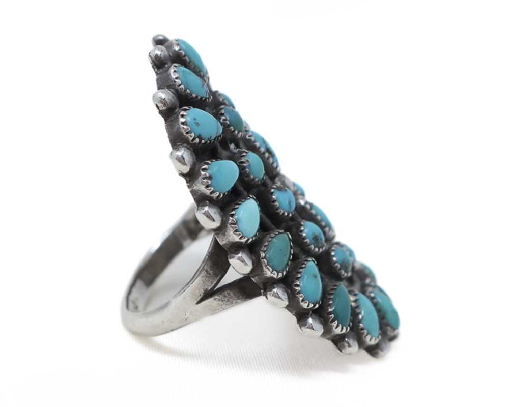 Midcentury Zuni Turquoise Petit Point Ring - image 2