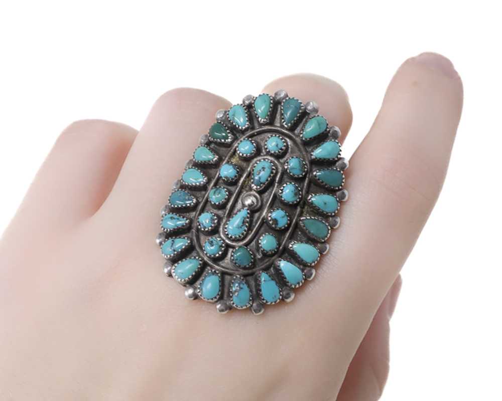 Midcentury Zuni Turquoise Petit Point Ring - image 4