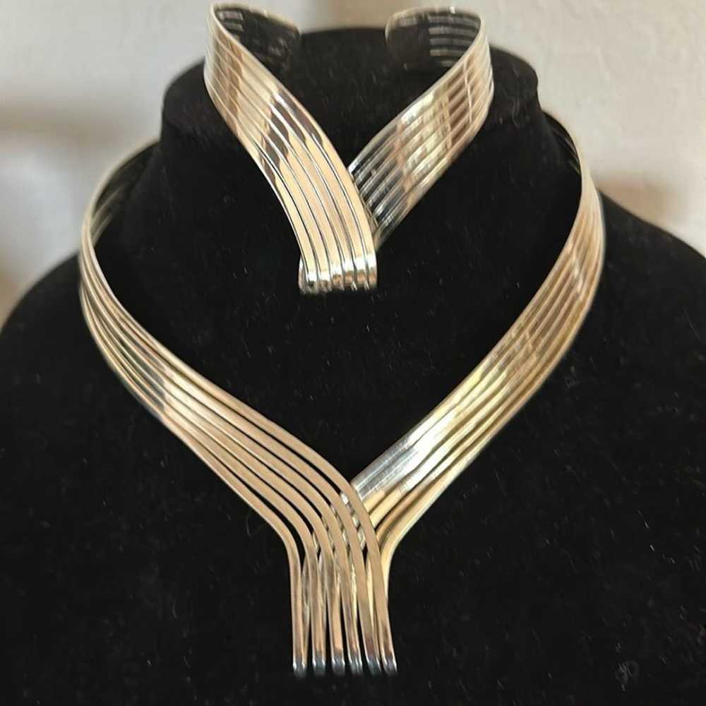 Vintage Silver Plated Choker w/Matching Bracelet - image 1