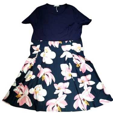 Rose Gal Navy & Floral Skirt Dress Size 2X