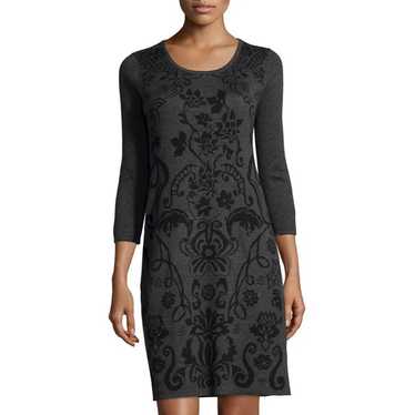 Neiman Marcus Grey Floral Print Sweater Dress, Si… - image 1