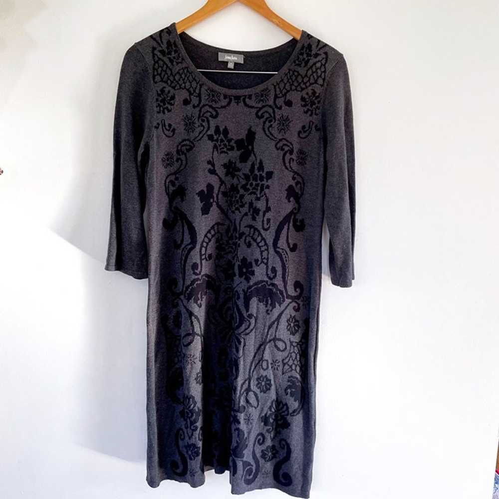 Neiman Marcus Grey Floral Print Sweater Dress, Si… - image 2