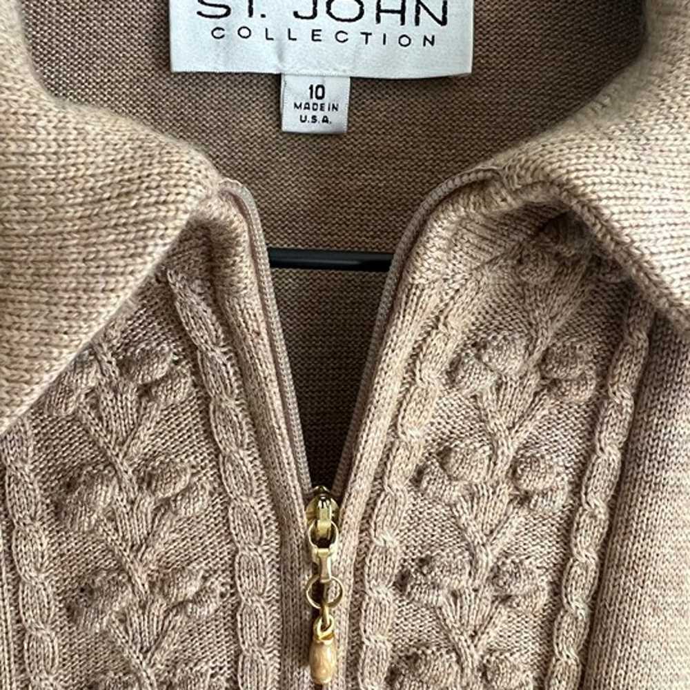 St John Zip Knit Heather Collar Cardigan Light Ta… - image 3
