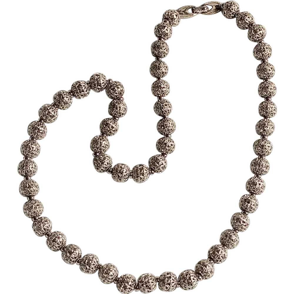 Monet filigree ball bead necklace silver tone - image 1