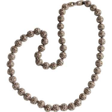 Monet filigree ball bead necklace silver tone - image 1