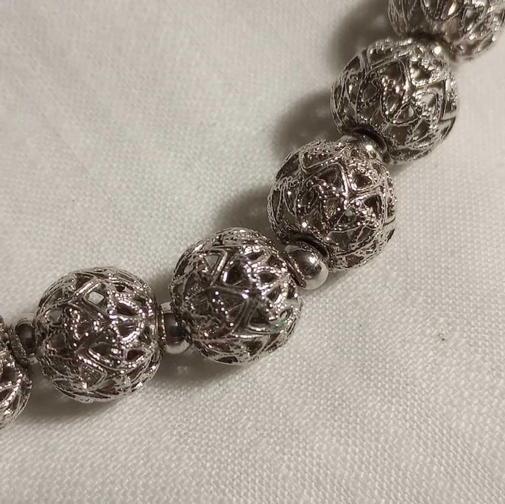 Monet filigree ball bead necklace silver tone - image 2