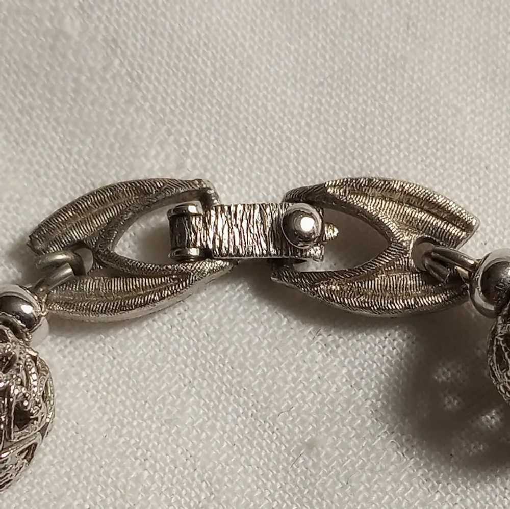 Monet filigree ball bead necklace silver tone - image 3
