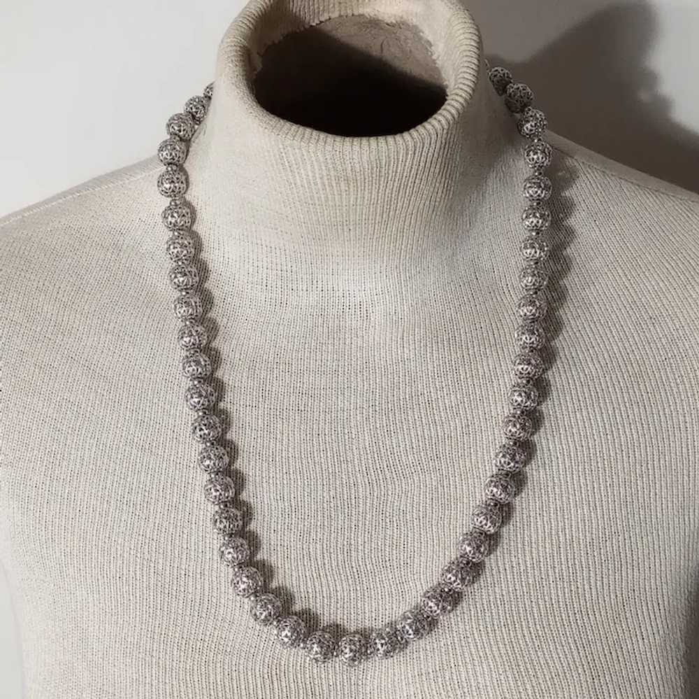 Monet filigree ball bead necklace silver tone - image 6