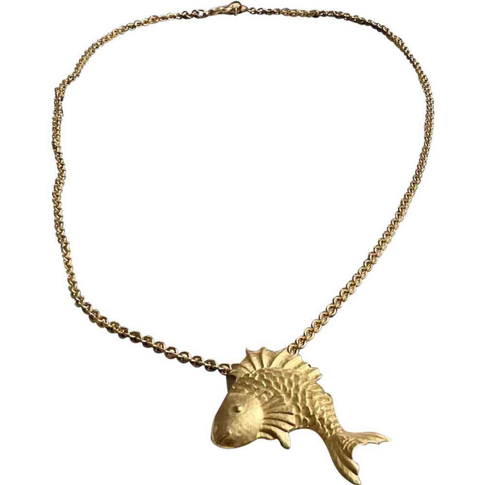 Vintage Givenchy Necklace with Koi Fish Pendant P… - image 1