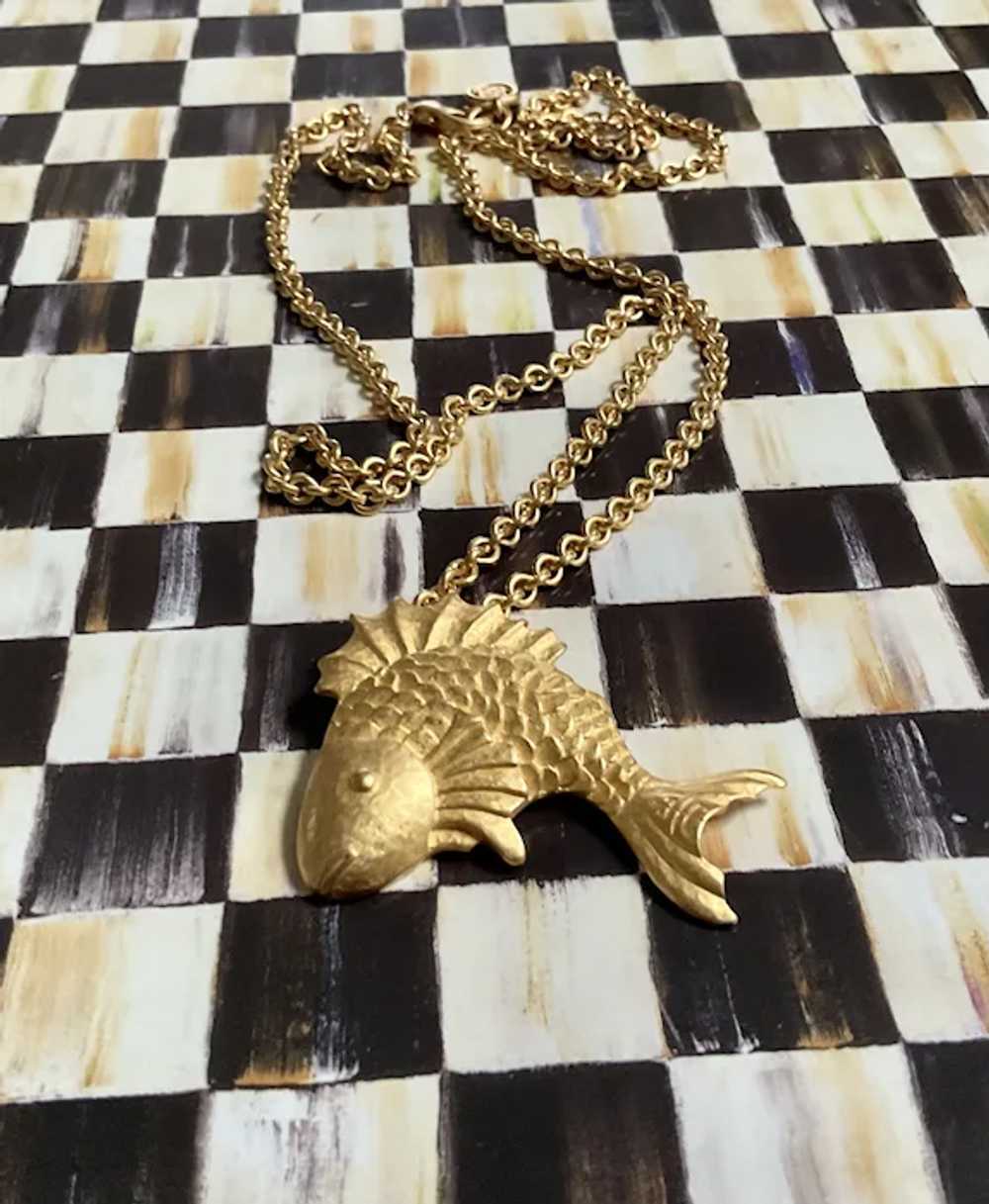 Vintage Givenchy Necklace with Koi Fish Pendant P… - image 2