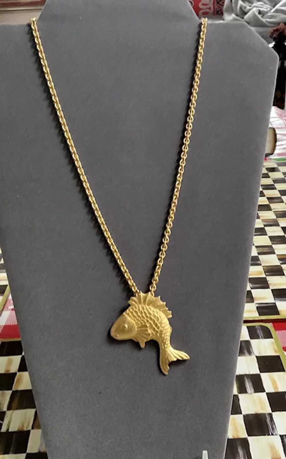 Vintage Givenchy Necklace with Koi Fish Pendant P… - image 3